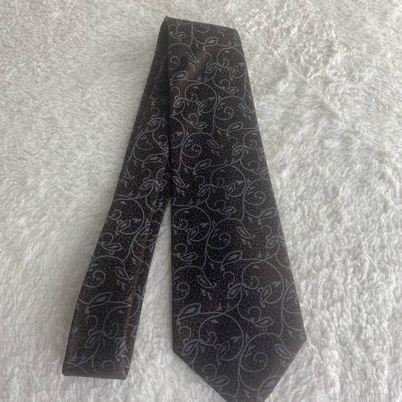 100% Silk Tie Mens Sean Jean Brown Blue Vines Lime New - Picture 4 of 5